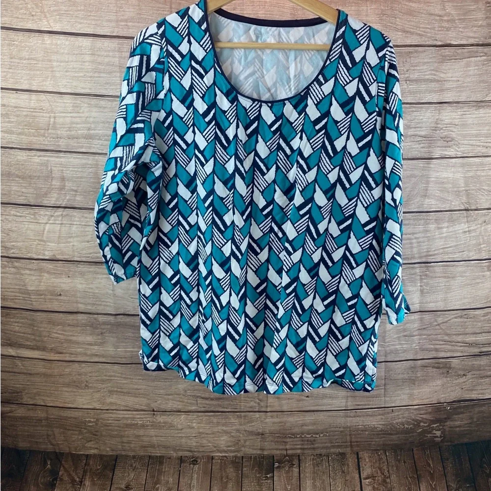 Kim Rogers Teal, Navy and White Geometric Pullover Tunic - Picture 7 of 8